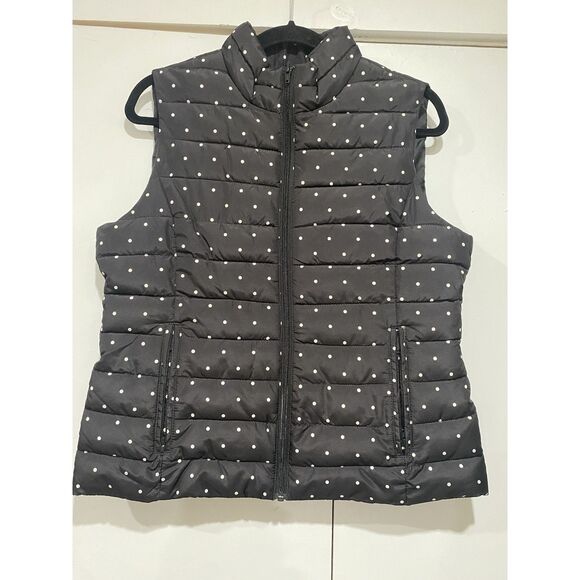 Colebrook Fall Puffer Vest Quilted Black White Polka Dot Medium Lightweight - Picture 3 of 10